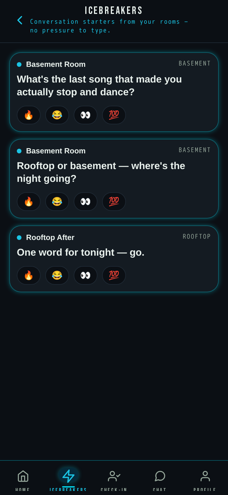 Icebreaker prompts inside a GateLink room