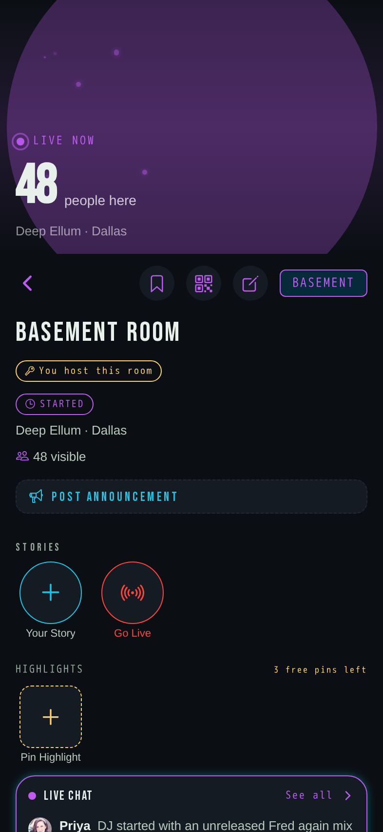 GateMate live room banner with people count