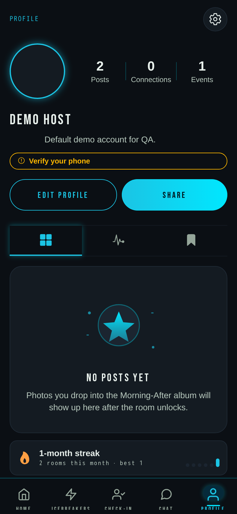 GateMate profile screen on iOS