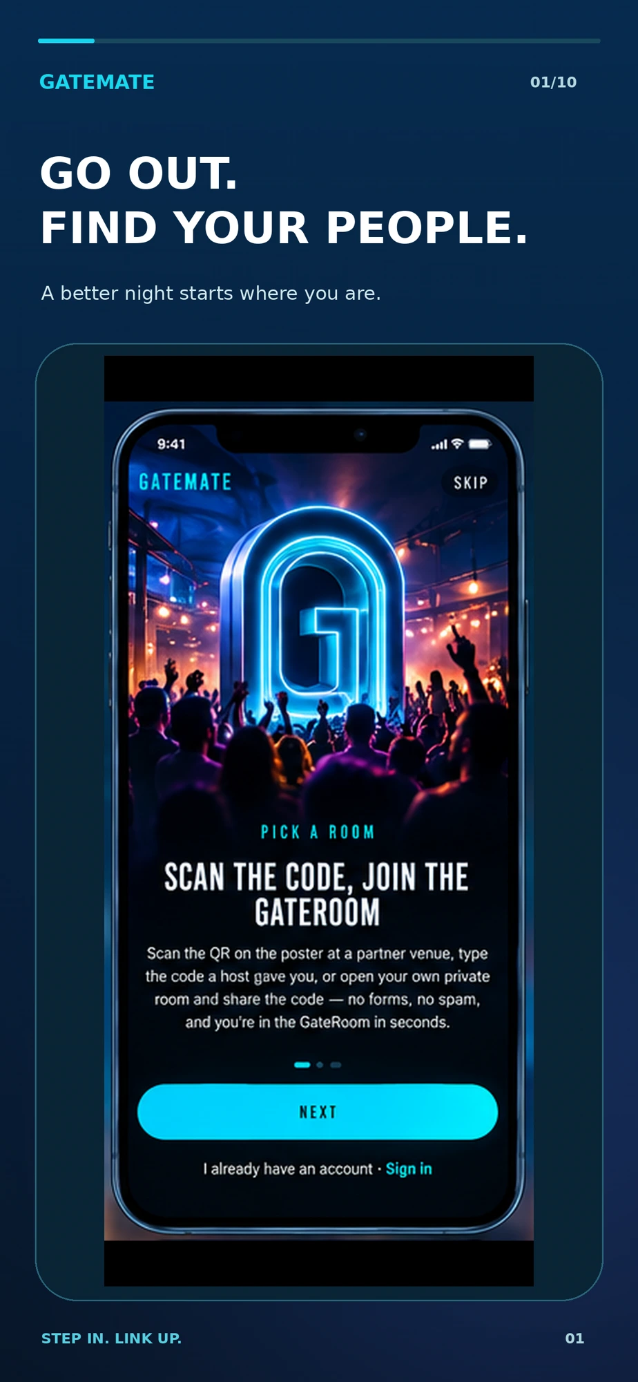 GateMate onboarding — scan the code, join the GateRoom