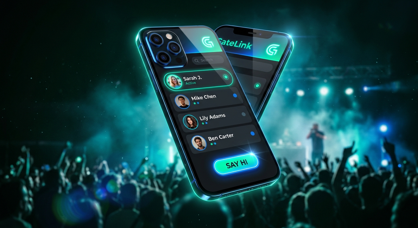 GateMate app showing the GateLink screen of nearby people at a concert